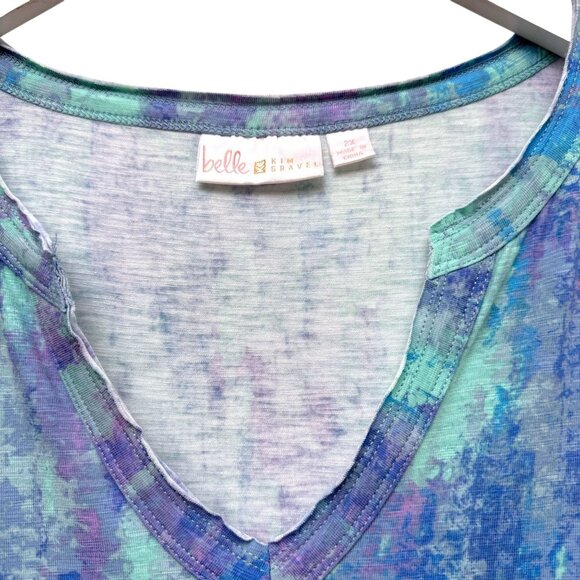 BELLE Kim Gravel Womens Top Plus Size 2X Blue Green Watercolor Tunic Tee NWOT - Picture 6 of 7